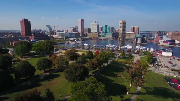 Baltimore Maryland Aerial Flying Inner Harbor Amazing Landscape — 비디오