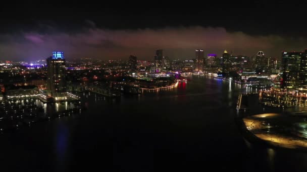 巴尔的摩在夜间 空中景观 马里兰 市中心 — 图库视频影像