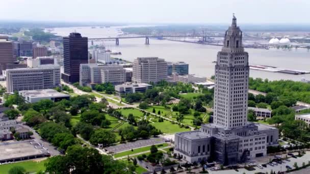 Baton Rouge Drone View Louisiana State Capitol Downtown Louisiana — Stock video