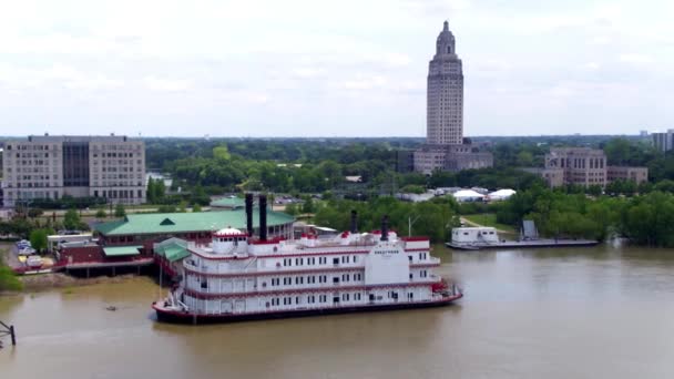 Батон Руж Дрон Вид Река Миссисипи Центр Города Луизиана — стоковое видео