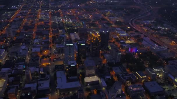 Birmingham Την Νύχτα Αεροφωτογραφία Downtown City Lights Alabama — Αρχείο Βίντεο