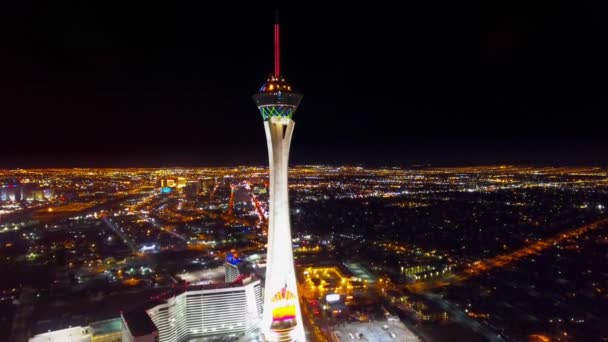 Las Vegas Strip Night Stratosphere Tower Aerial View Nevada — Stok video