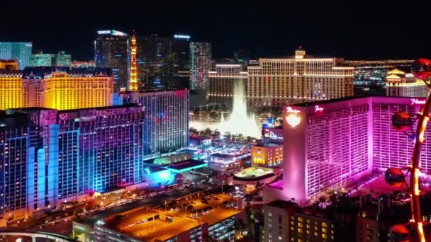 Las Vegas Night Nevada Drone Flying Las Vegas Strip City — Stok Video