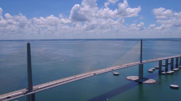 Sunshine Skyway Bridge Florida Tampa Bay Paesaggio Fantastico Vista Aerea — Video Stock