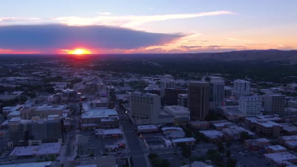 Sunset Boise Idaho Aerial View Downtown Amazing Landscape — Stock video