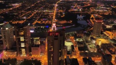 Columbus Gece, Şehir Merkezi, Hava Görüntüsü, Şehir Işıkları, Ohio