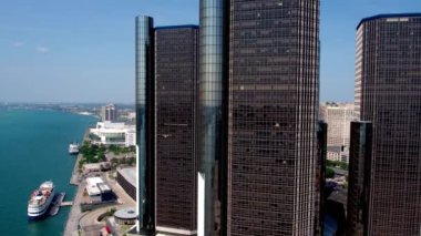 Detroit, Aerial View, GM Rönesans Merkezi, Şehir Merkezi, Michigan