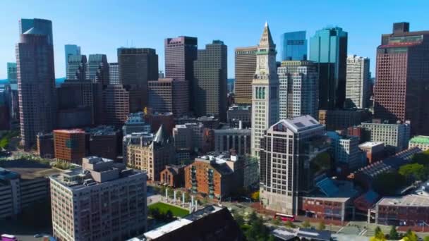 Βοστώνη Μασαχουσέτη Downtown Εναέρια Πετώντας Καταπληκτικό Τοπίο — Αρχείο Βίντεο