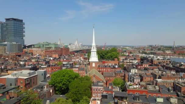 Boston Massachusetts North End Luftaufnahme Erstaunliche Landschaft — Stockvideo