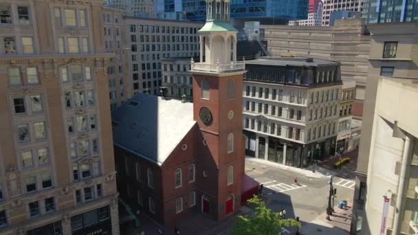 Boston Old South Meeting House Centro Ciudad Vista Aérea Massachusetts — Vídeo de stock