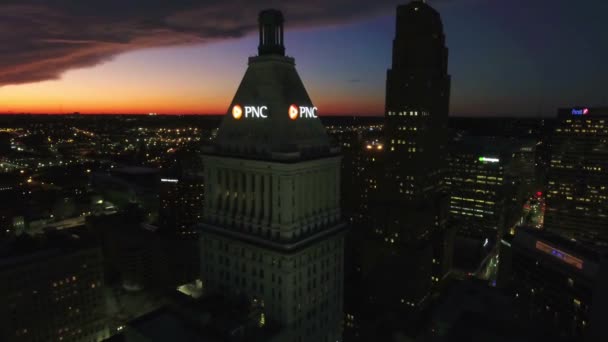 Cincinnati Nachts Vanuit Lucht City Lights Downtown Ohio — Stockvideo
