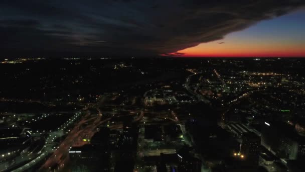 Cincccati Night Downtown Aerial View City Lights Ohio — стоковое видео