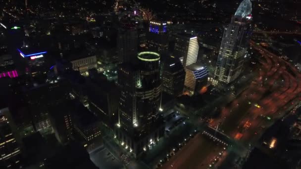 Cincinnati Natten Downtown Ohio Flygfoto City Lights — Stockvideo