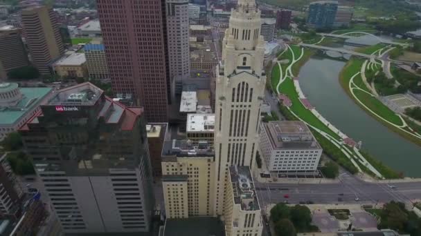 Columbus Downtown Aerial View Scioto River Ohio — Stockvideo