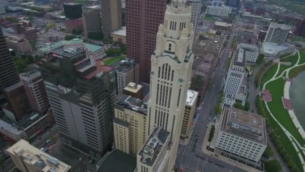 Columbus Centro Ciudad Vista Aérea Ohio Scioto River — Vídeos de Stock