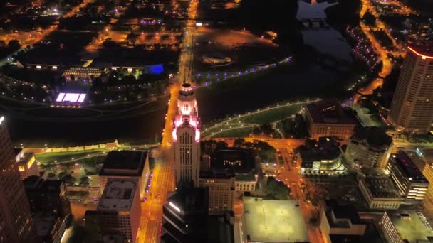 Columbus Night Κέντρο Αεροφωτογραφία Οχάιο City Lights — Αρχείο Βίντεο