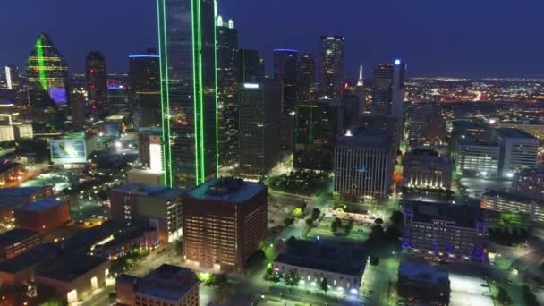 Dallas Night Aerial View Downtown City Lights Texas — Stock video