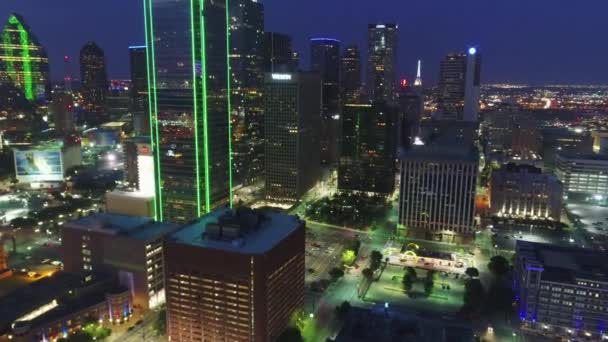 Dallas Natten Flygfoto Downtown Texas City Lights — Stockvideo