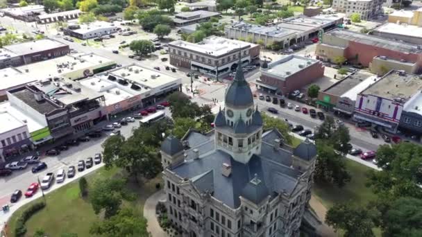 Denton Aerial View Downtown Texas Denton County Judge — Stock video