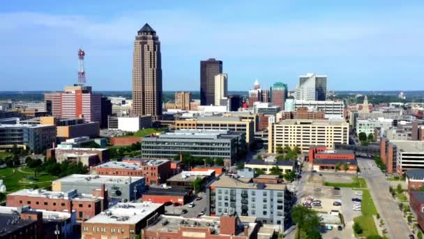 Des Moines Vista Aérea Centro Ciudad Iowa Paisaje Increíble — Vídeos de Stock