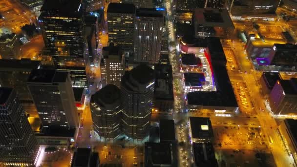 Denver Natten Flygfoto Downtown Colorado City Lights — Stockvideo