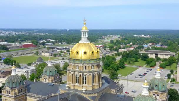 Des Moines Vista Aérea Capitolio Del Estado Iowa Centro Ciudad — Vídeos de Stock