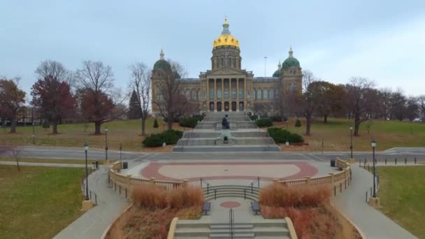 Des Moines Iowa State Capitol Centro Ciudad Paisaje Increíble Vista — Vídeo de stock