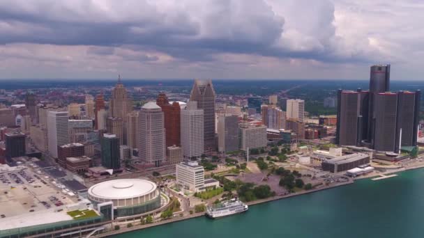 Detroit Aerial View Belváros Detroit Folyó Michigan — Stock videók
