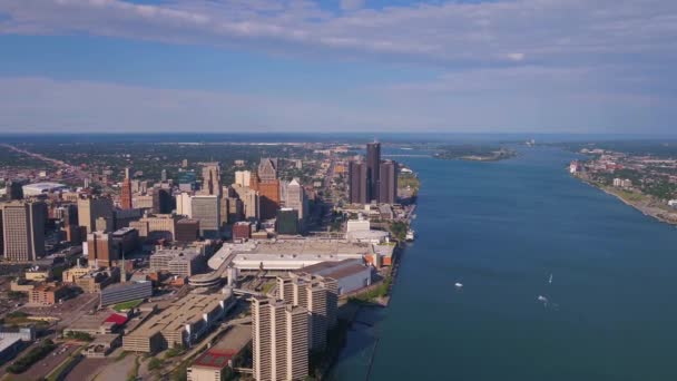 Detroit Vista Aérea Centro Ciudad Michigan Detroit River — Vídeos de Stock