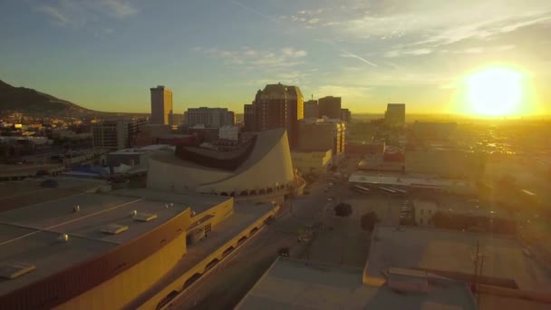 Solnedgång Över Paso Flygfoto Downtown Fantastiskt Landskap Texas — Stockvideo