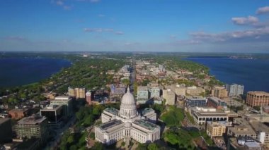 Madison, Hava Görüntüsü, Wisconsin Eyalet Başkenti, Şehir Merkezi, Mendota Gölü