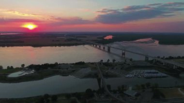 Sunset Over Memphis, Aerial View, Mississippi River, Tennessee