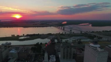 Sunset Over Memphis, Aerial View, Mississippi River, Downtown, Tennessee