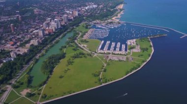 Milwaukee, Hava Manzarası, McKinley Marina, Michigan Gölü, Wisconsin