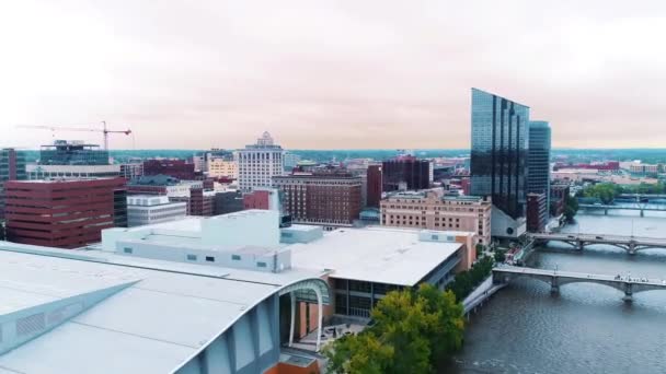 Grand Rapids Flygfoto Downtown Fantastiskt Landskap Michigan — Stockvideo