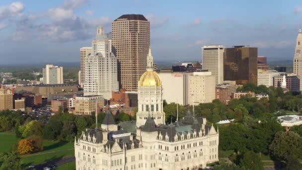 Hartford Vista Aérea Connecticut State Capitol Centro Ciudad Paisaje Increíble — Vídeo de stock