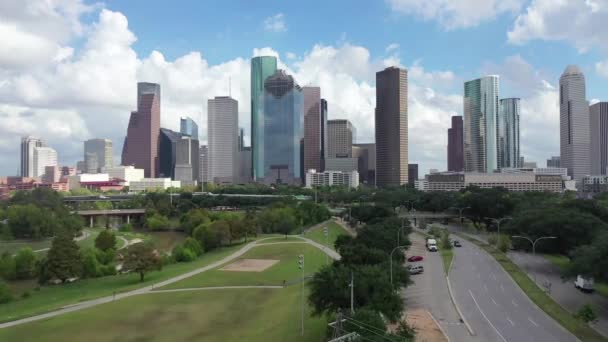 Houston Teksas Nanılmaz Manzara Hava Manzarası Şehir Merkezi — Stok video