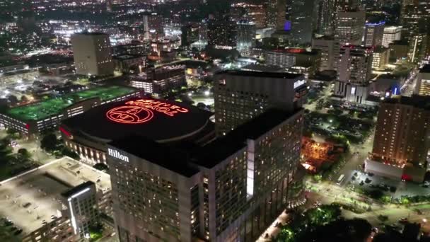 Houston Noite Vista Aérea Centro Cidade Texas Luzes Cidade — Vídeo de Stock