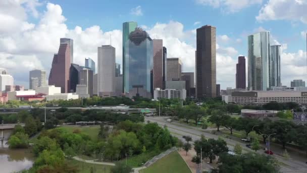 Houston Teksas Nanılmaz Manzara Şehir Merkezi Hava Görüntüsü — Stok video