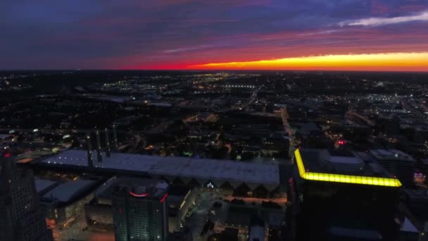Kansas City Bei Nacht Luftaufnahme Innenstadt Missouri City Lights — Stockvideo