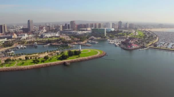 Long Beach Aerial View Shoreline Marina Καλιφόρνια Los Angeles River — Αρχείο Βίντεο