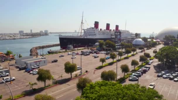 Long Beach Aerial View Rms Queen Mary Queensway Bay California — 비디오