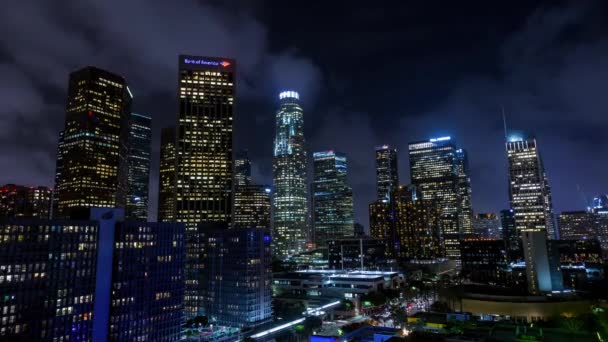 Los Angeles Noci Time Lapse Aerial View Downtown California — Stock video