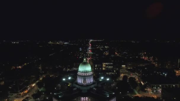 Madison Nocy Widok Lotu Ptaka Wisconsin State Capitol Centrum Miasta — Wideo stockowe