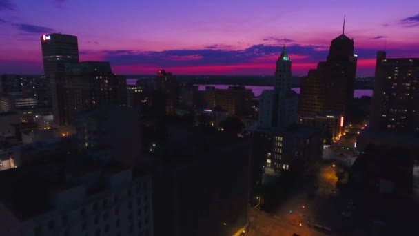 Memphis Night Aerial View Downtown Tennessee City Lights — стокове відео