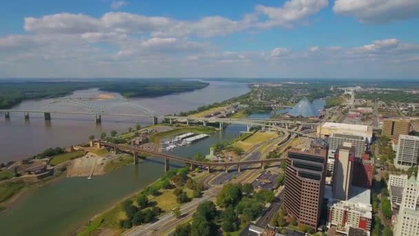 Memphis Downtown Aerial View Tennessee Mississippi River — Stock video