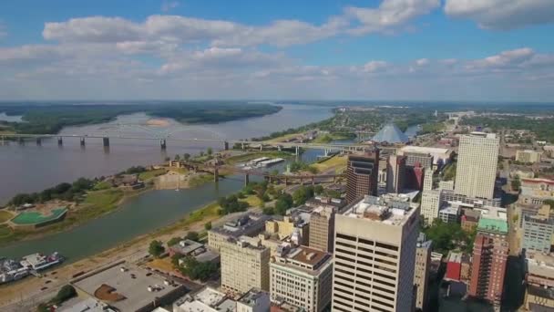 Memphis Downtown Aerial View Mississippi River Tennessee — Stock Video