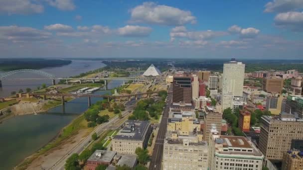 Memphis Downtown Tennessee Aerial View Mississippi River — Stock Video