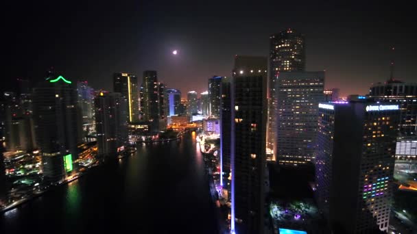 Miami Noite Flórida Vista Aérea Luzes Cidade Centro Cidade — Vídeo de Stock