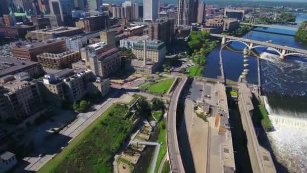 Minneapolis Aerial View Mississippi River Κέντρο Της Μινεσότα — Αρχείο Βίντεο